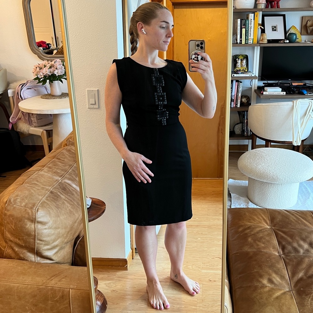 Black Sheath Dress Beaded Detail Work Office Minimal Classic Cocktail Dress